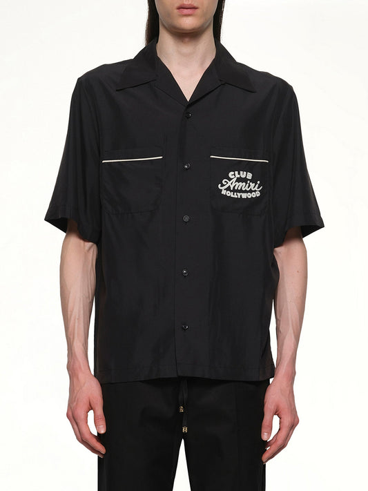 Image of a model wearing Tops. Productname: AMIRI Club Amiri Camp Shirt in BLACK colour by brand - AMIRI