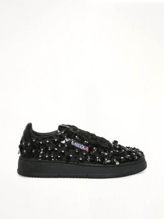 Image of Sneakers. Product name - Medalist Low Patent Flower Sneaker in Black colour by brand - AUTRY