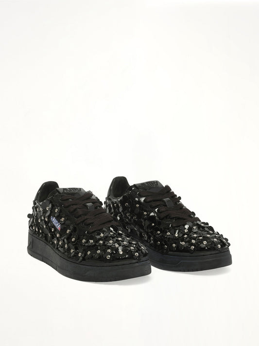 AUTRY Medalist Low Patent Flower Sneaker (Black)