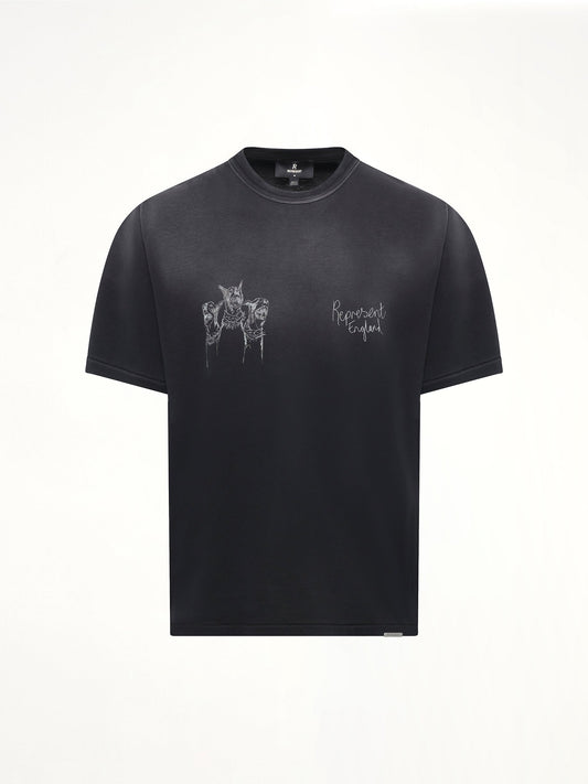 REPRESENT Hand Drawn Thoroughbred Dogs T-Shirt (Aged Black)