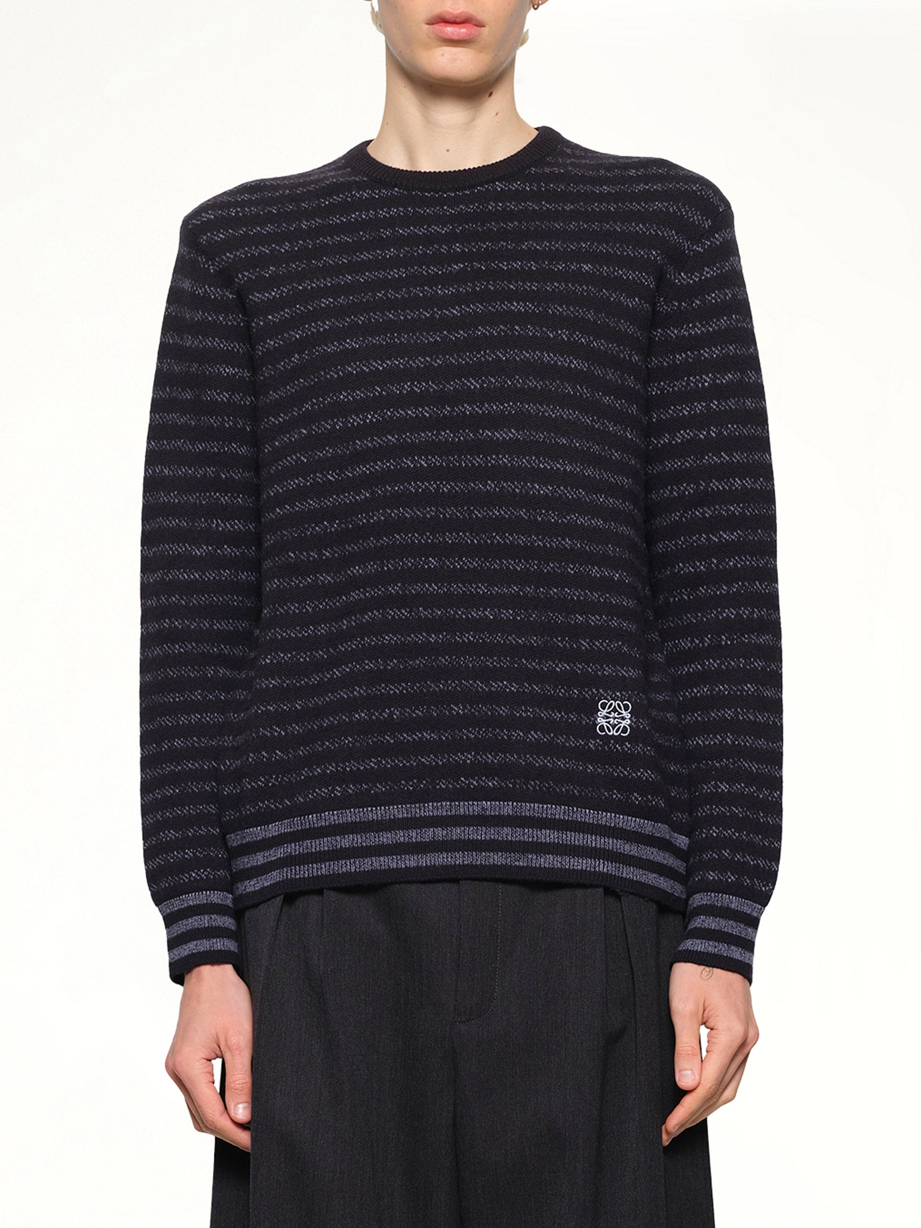 Image of a model wearing Outerwear. Product name - Sweater in Blue colour by brand - LOEWE