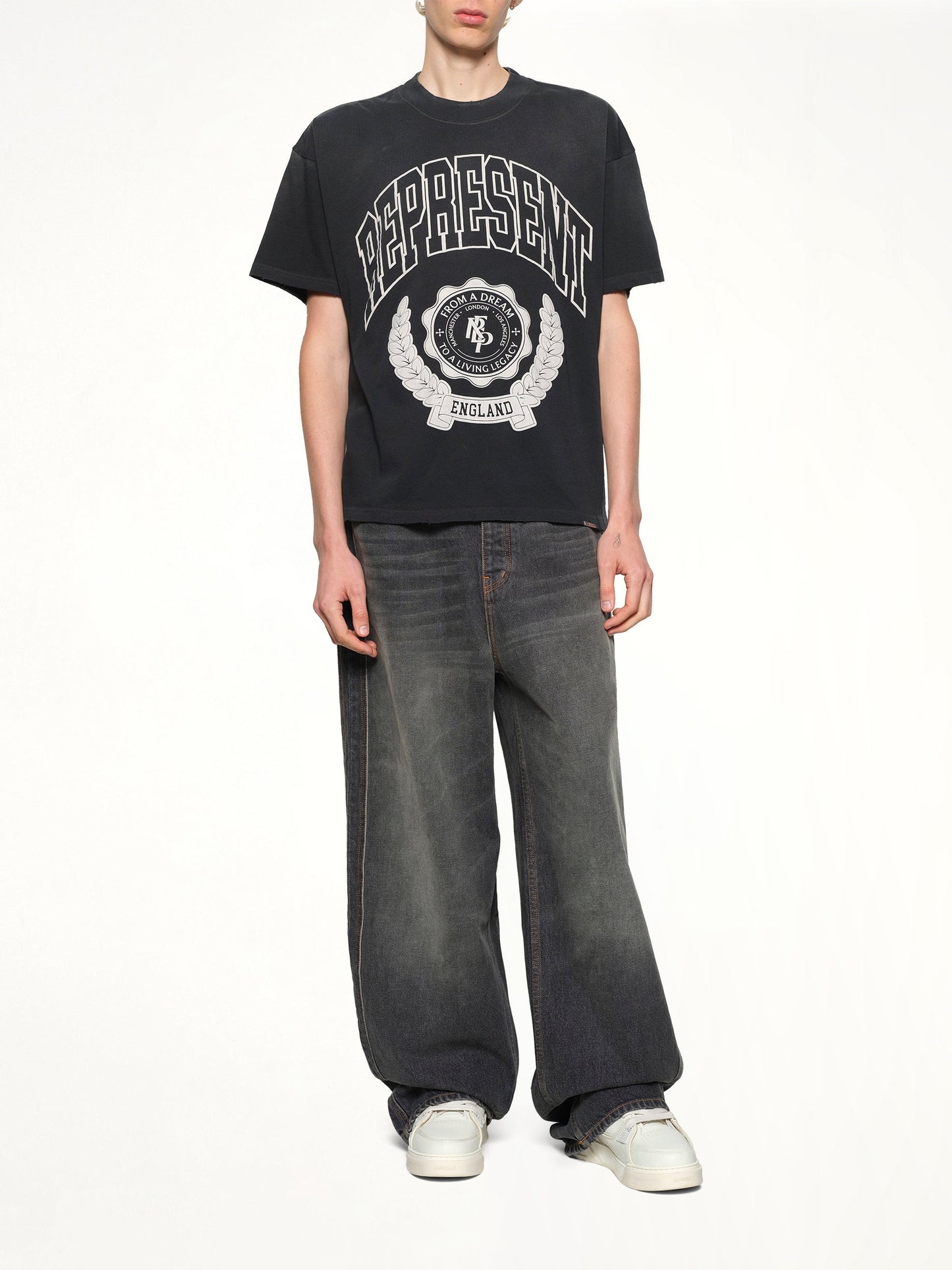 Represent Legacy Crest T-Shirt (Stained Black)
