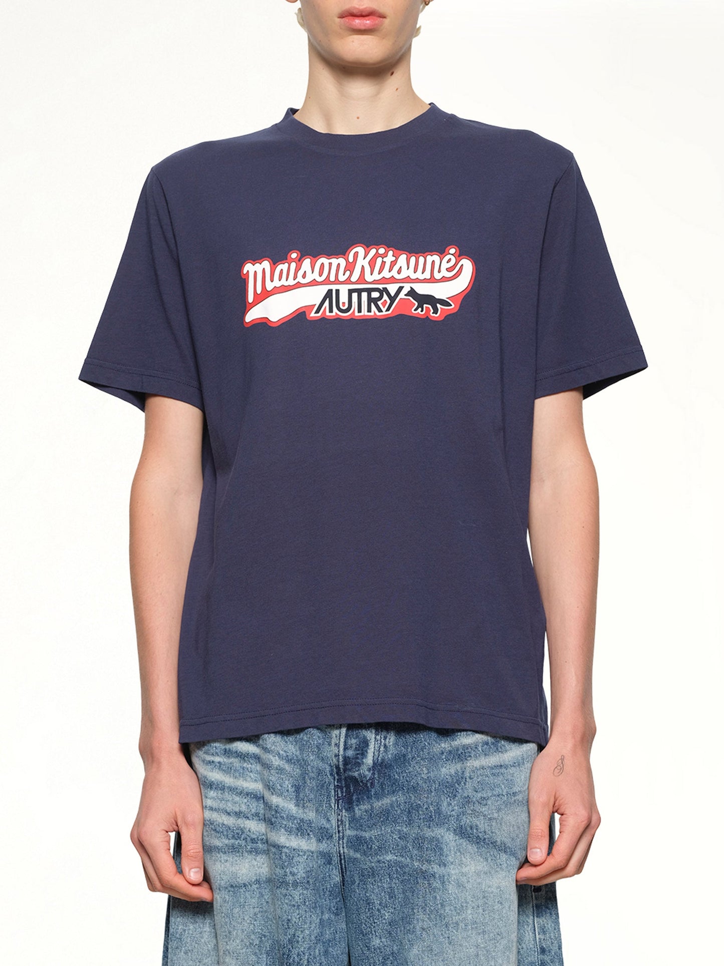 Image of T-Shirts. Product name - Autry x Maison Kitsune T-Shirt in Blue colour by brand - AUTRY