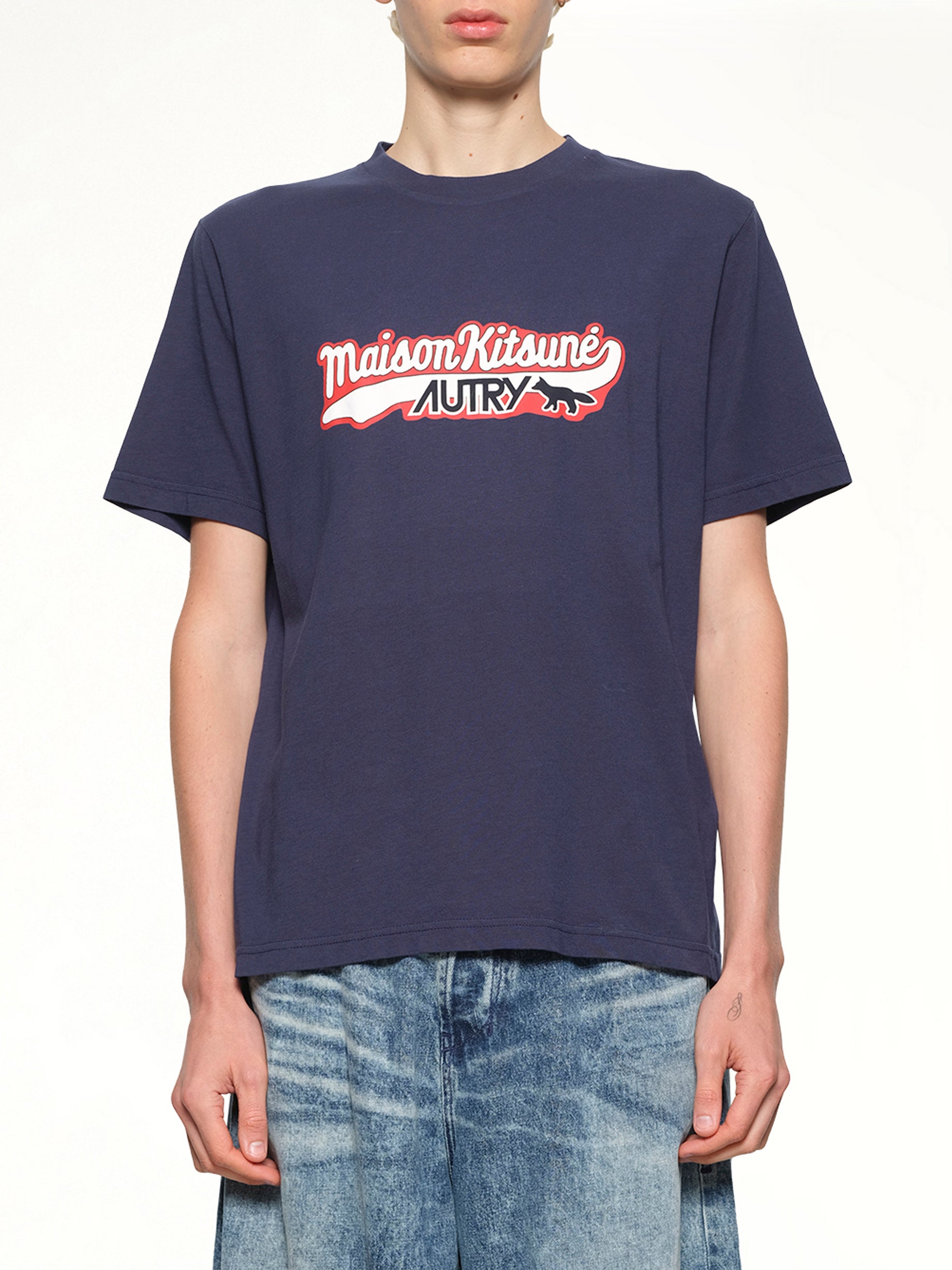 Image of T-Shirts. Product name - Autry x Maison Kitsune T-Shirt in Blue colour by brand - AUTRY