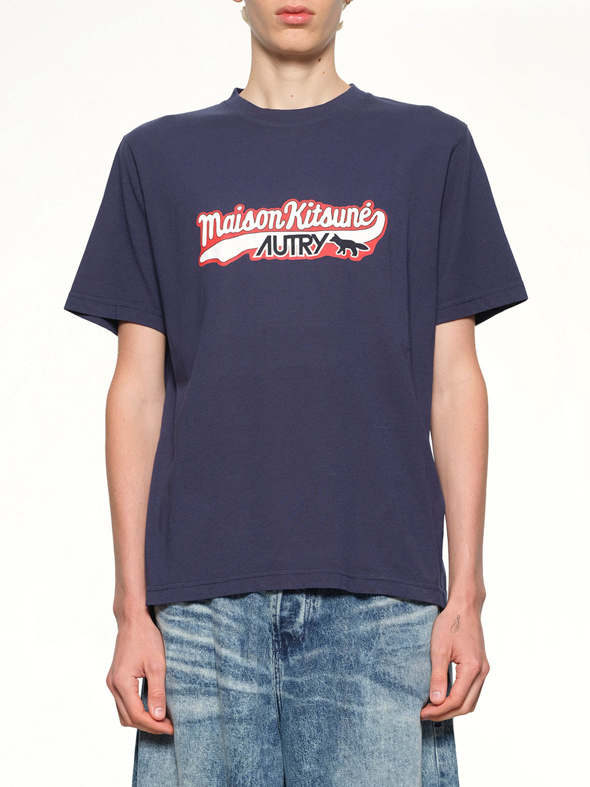 Image of T-Shirts. Product name - Autry x Maison Kitsune T-Shirt in Blue colour by brand - AUTRY