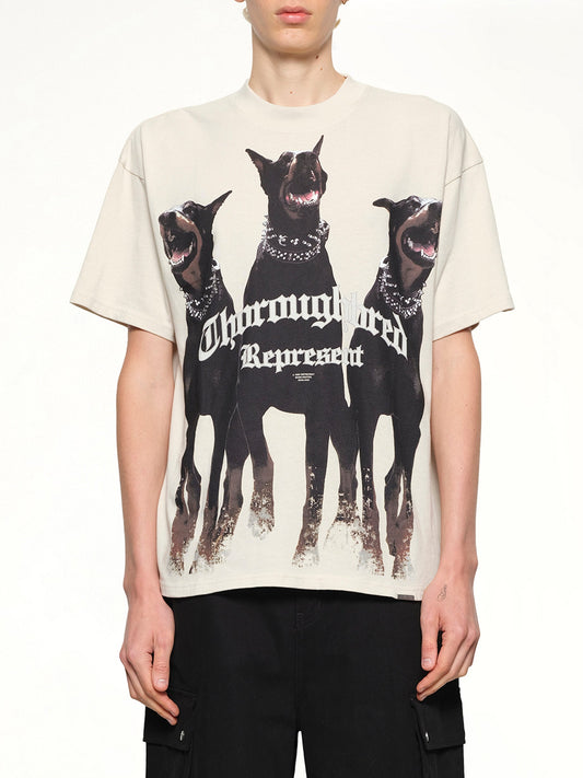 Image of a model wearing Tops. Productname: REPRESENT Thoroughbred T-Shirt in WHITE colour by brand - REPRESENT