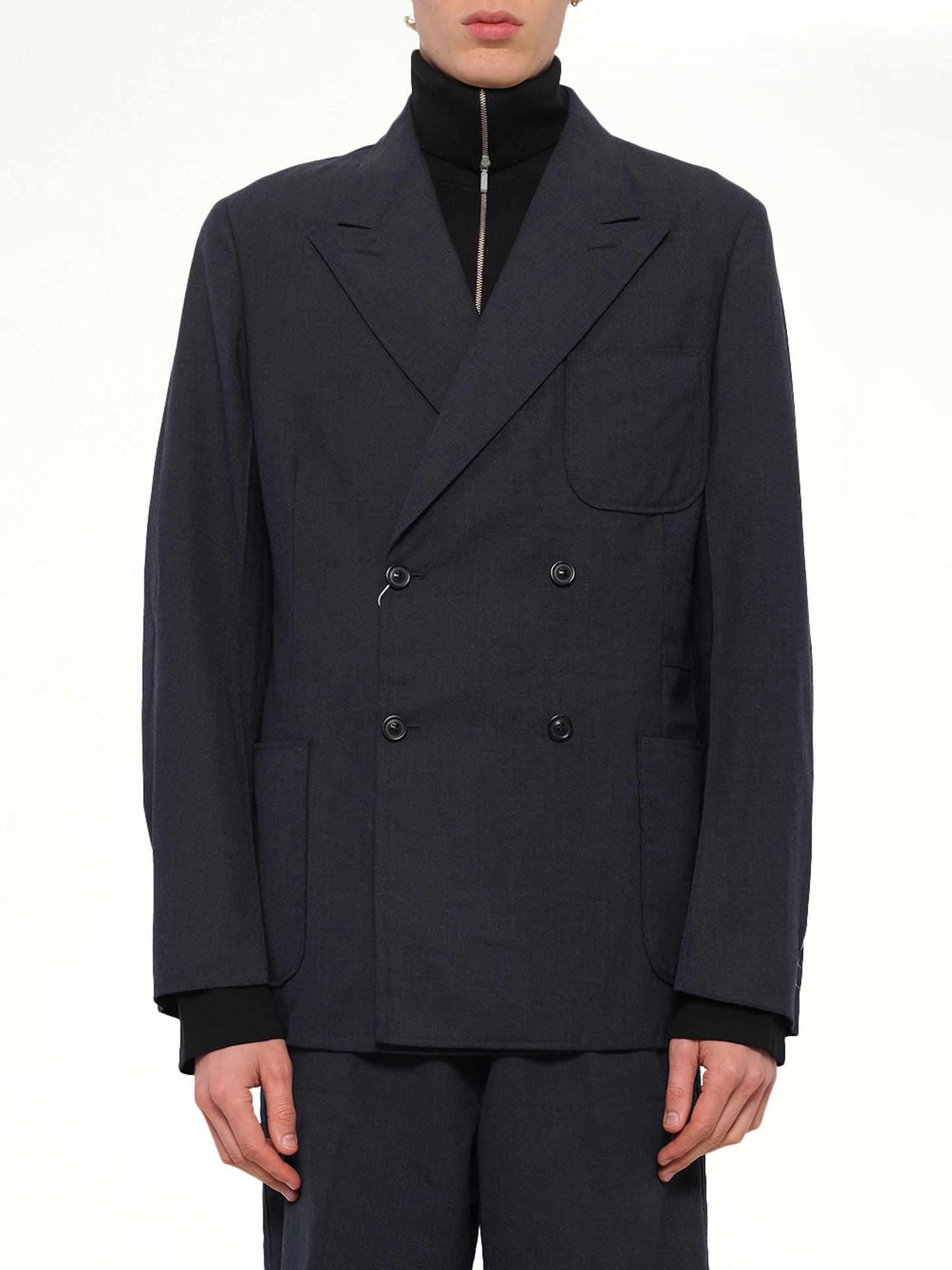 Image of Coats & Jackets. Product name - Wool Jacket in Dark Blu colour by brand - MAISON MARGIELA