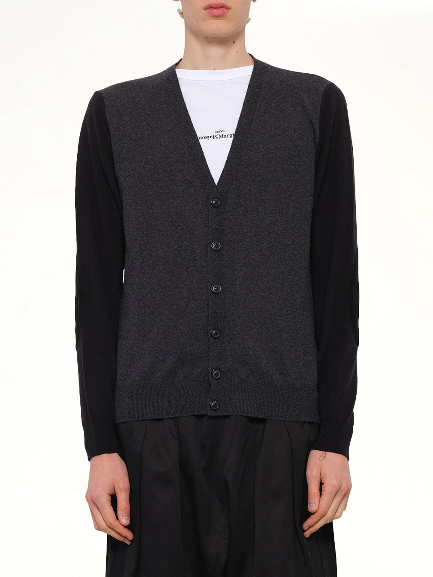 Image of Cardigans. Product name - Two-Tone Cardigan in Grey colour by brand - MAISON MARGIELA