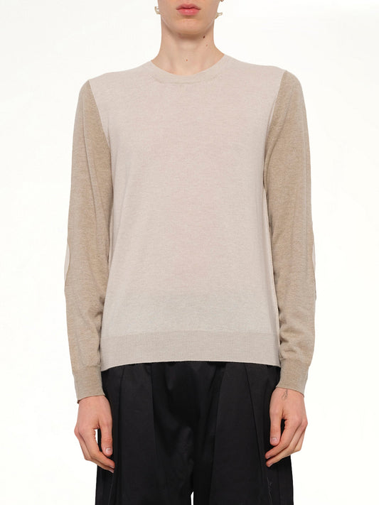 Image of a model wearing Outerwear. Product name - Two-Tone Sweater in Beige colour by brand - MAISON MARGIELA