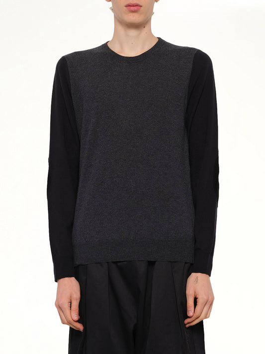 Image of a model wearing Outerwear. Product name - Two-Tone Sweater in Grey colour by brand - MAISON MARGIELA