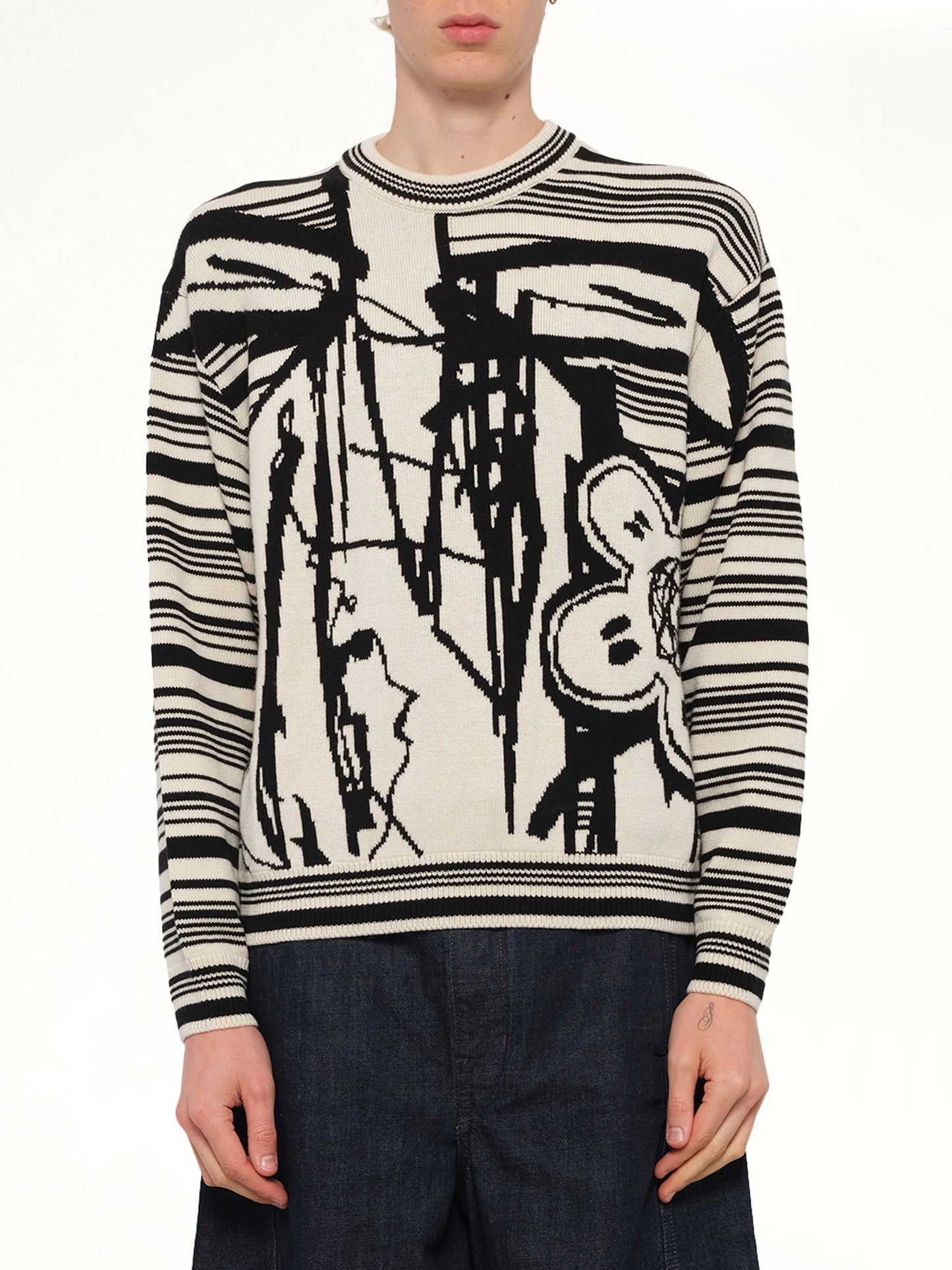 Image of a model wearing Outerwear. Product name - Kenzo x Futura 2000 Sweater in White colour by brand - KENZO