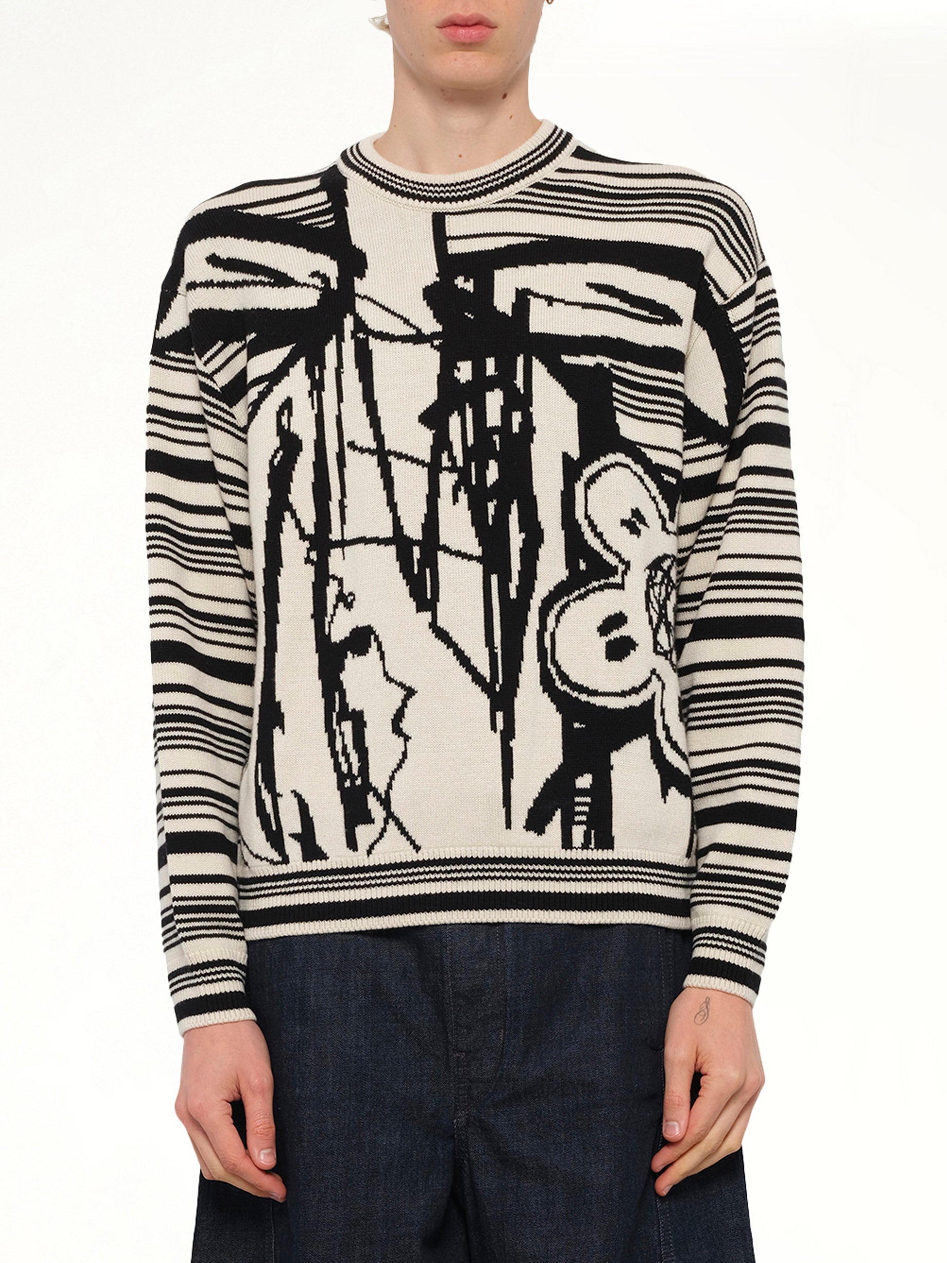 Image of a model wearing Outerwear. Product name - Kenzo x Futura 2000 Sweater in White colour by brand - KENZO
