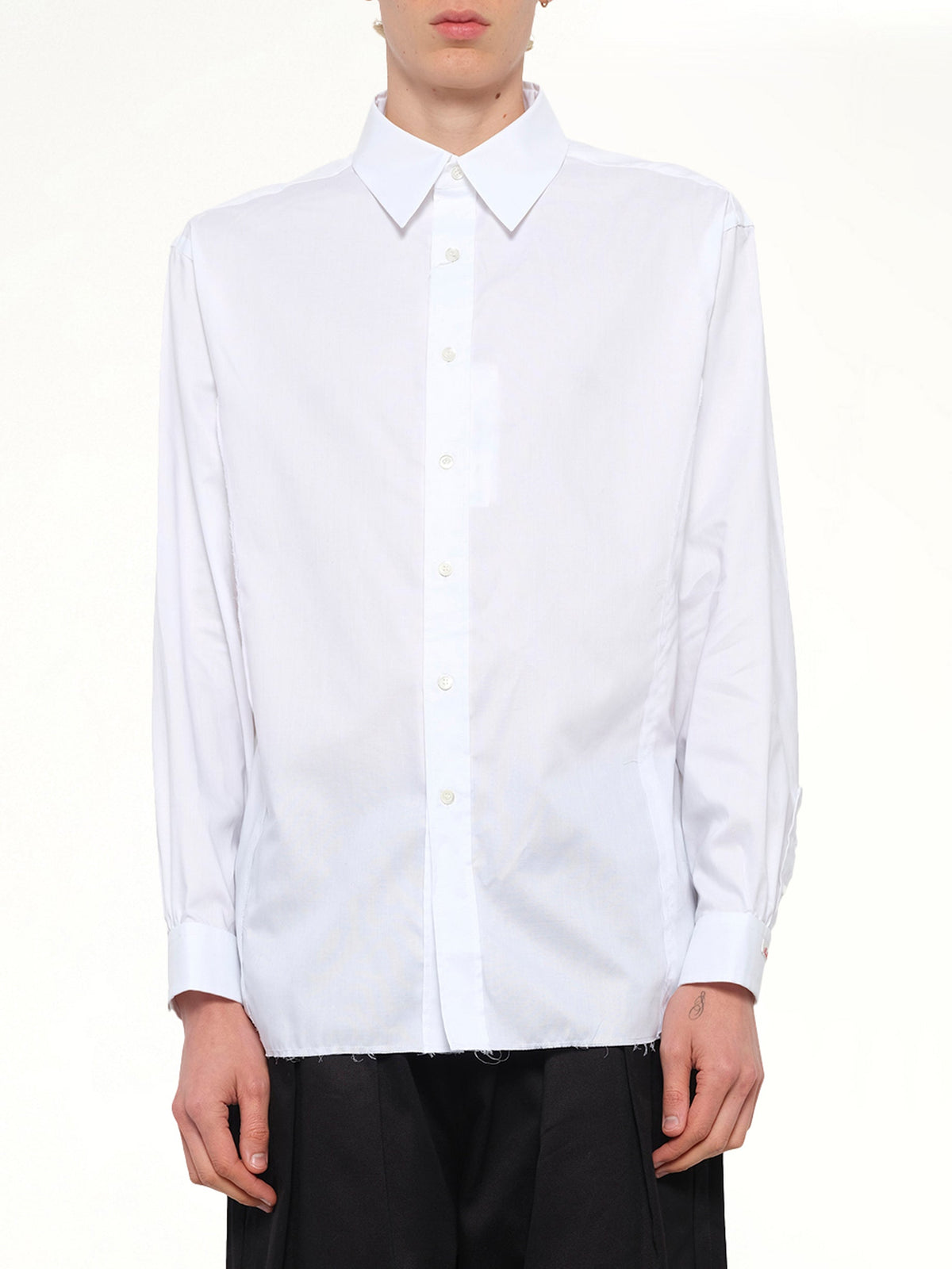 Image of Shirts. Product name - Long-sleeved Frayed Hem Shirt in White colour by brand - MAISON MARGIELA
