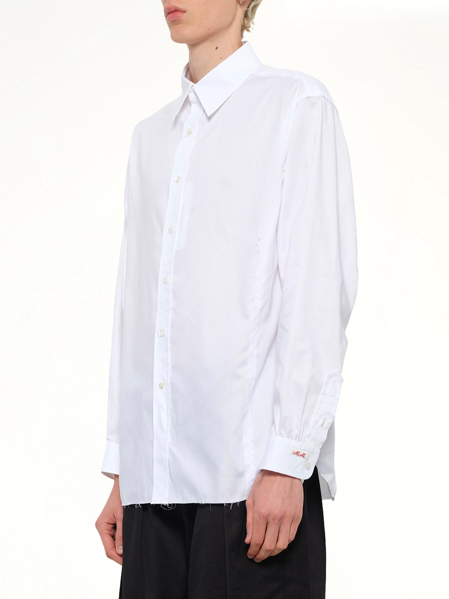 MAISON MARGIELA Long-sleeved Frayed Hem Shirt (White)