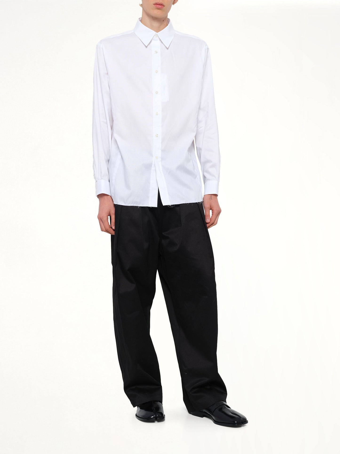 MAISON MARGIELA Long-sleeved Frayed Hem Shirt (White)