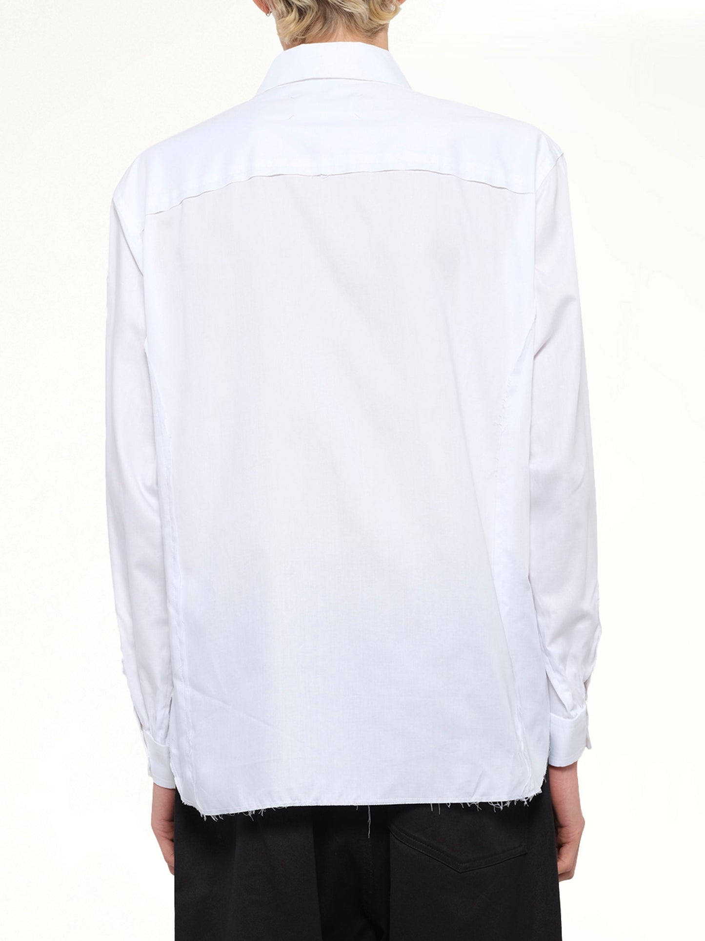 MAISON MARGIELA Long-sleeved Frayed Hem Shirt (White)