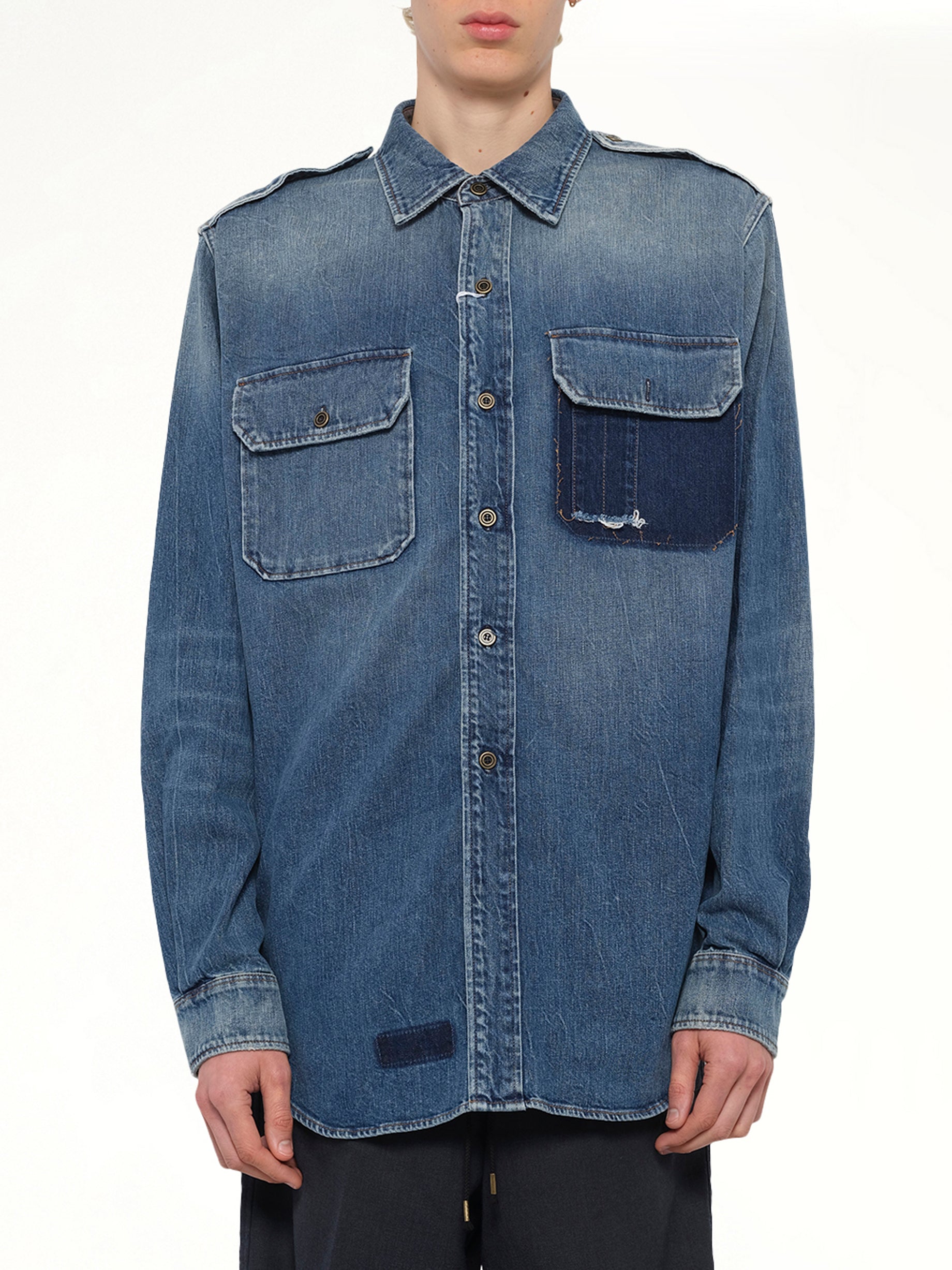 Image of Shirts. Product name - Long-sleeved Shirt in Blue colour by brand - MAISON MARGIELA