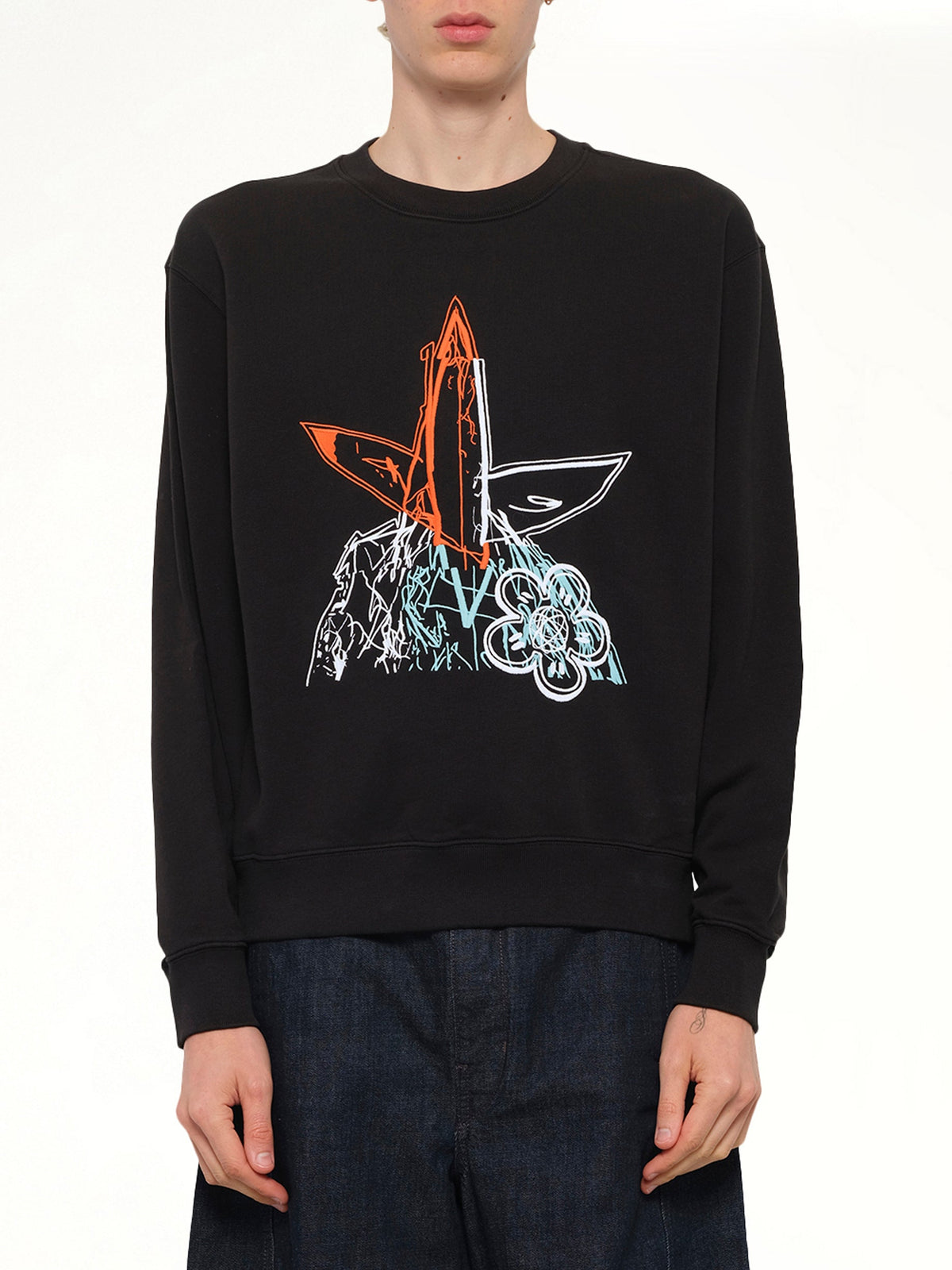 Image of a model wearing Outerwear. Product name - Kenzo x Futura 2000 Sweatshirt in Black colour by brand - KENZO
