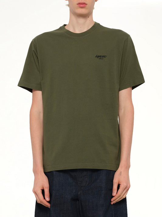 Image of a model wearing Tops. Productname: KENZO Kenzo x Futura 2000 T-Shirt in OLIVE colour by brand - KENZO