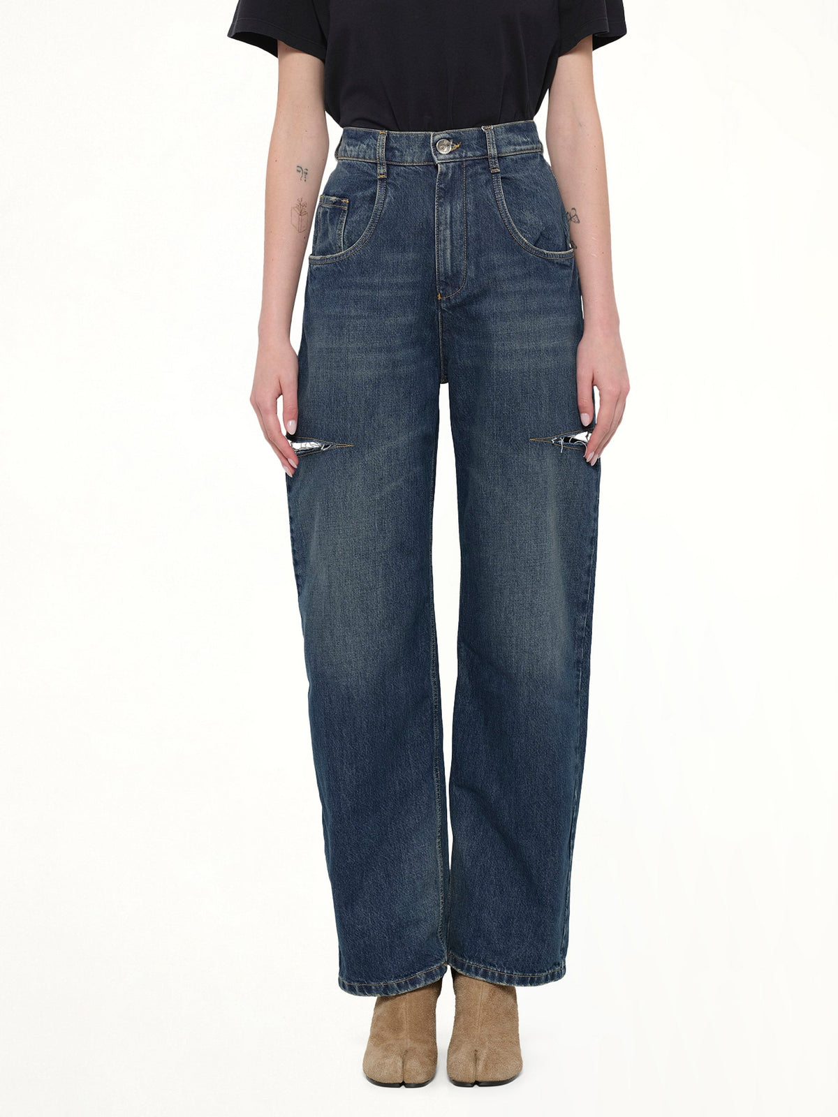 Image of Jeans. Product name - Slash Denim Jeans in Washed Indigo colour by brand - MAISON MARGIELA