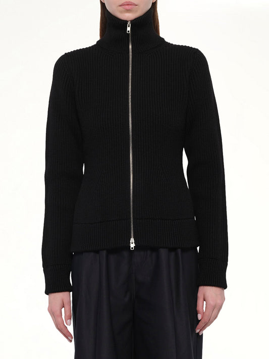 Image of Cardigans. Product name - Gauge 5 Zip Cardigan in Black colour by brand - MAISON MARGIELA
