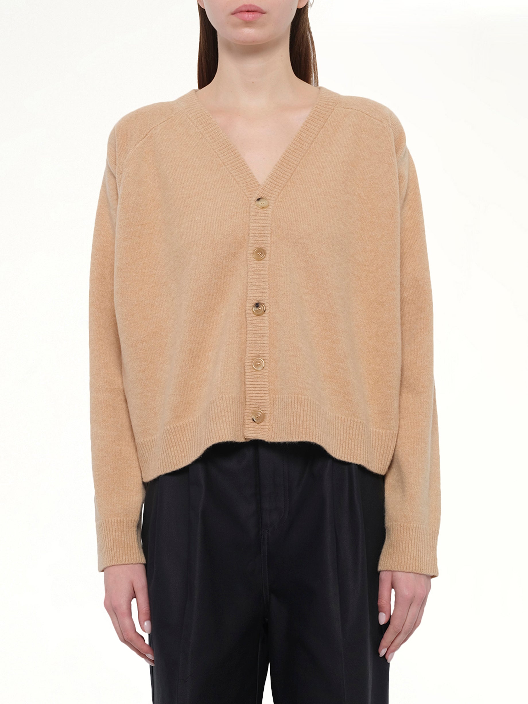Image of Cardigans. Product name - Gauge 7 Wool Cardigan in Brown colour by brand - MAISON MARGIELA