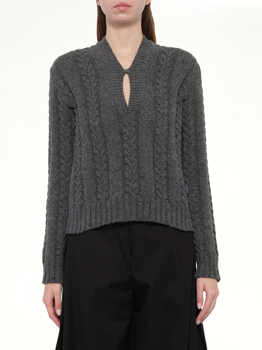 Image of a model wearing Outerwear. Product name - Sweater in Grey colour by brand - LOEWE