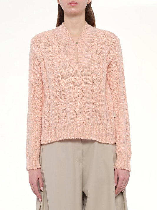 Image of a model wearing Outerwear. Product name - Sweater in Pink colour by brand - LOEWE