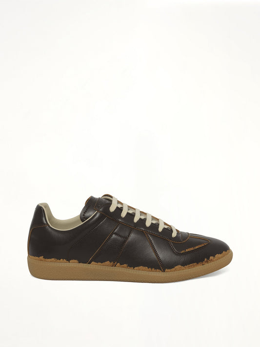 Image of Sneakers. Product name - Replica Leather Sneaker in Brown colour by brand - MAISON MARGIELA