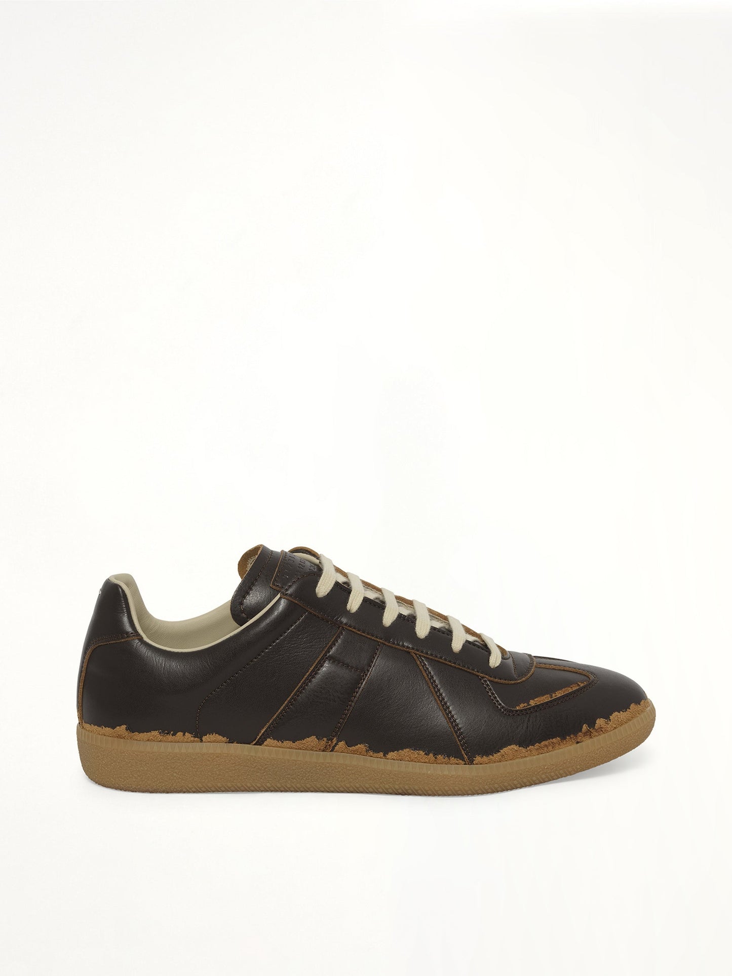 Image of Sneakers. Product name - Replica Leather Sneaker in Brown colour by brand - MAISON MARGIELA