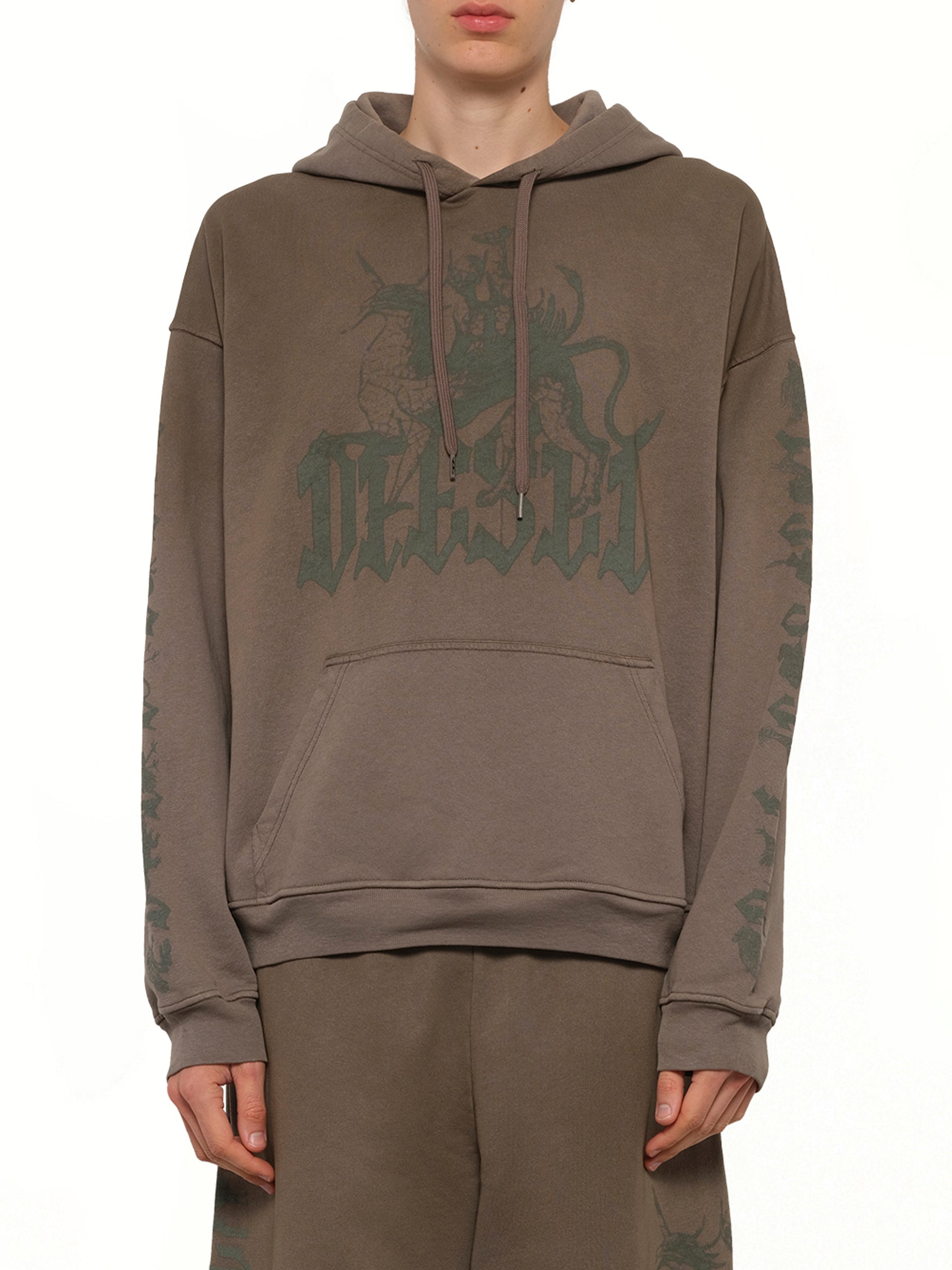 Image of a model wearing Outerwear. Product name - S-GRIFFON Hoodie in Brown colour by brand - DIESEL