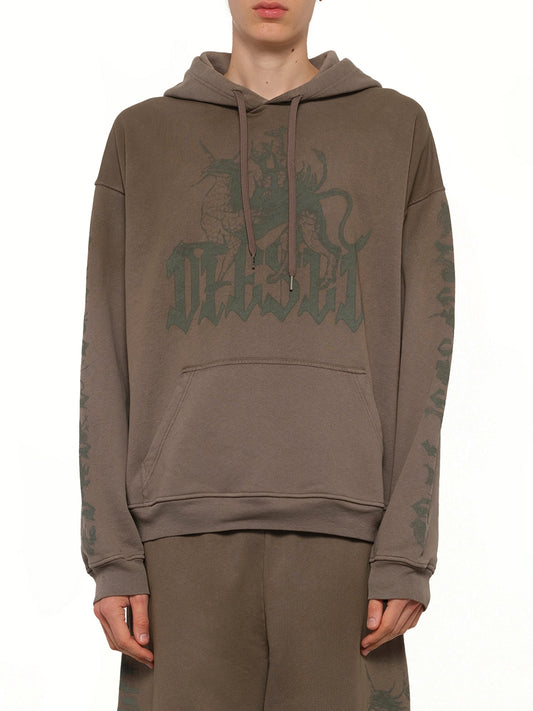 Image of a model wearing Outerwear. Product name - S-GRIFFON Hoodie in Brown colour by brand - DIESEL