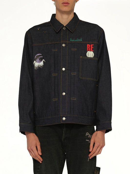 Image of Coats & Jackets. Product name - Mind Parasite Denim Jacket in Indigo colour by brand - UNDERCOVER