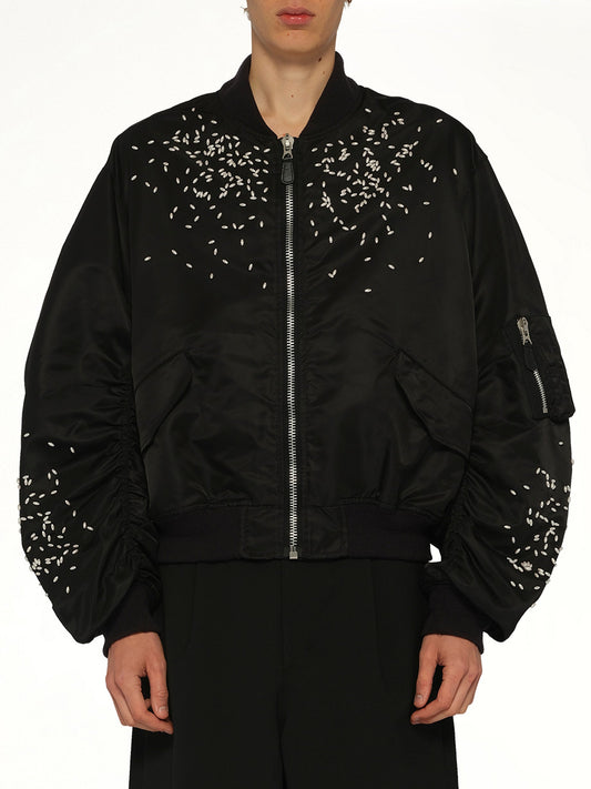 Image of Coats & Jackets. Product name - Spilled Rice Bomber Jacket in Black colour by brand - DOUBLET
