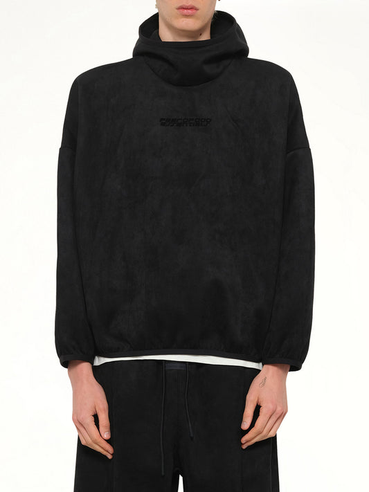 Image of a model wearing Outerwear. Product name - Modern Hoodie in Black colour by brand - FEAR OF GOD ESSENTIALS