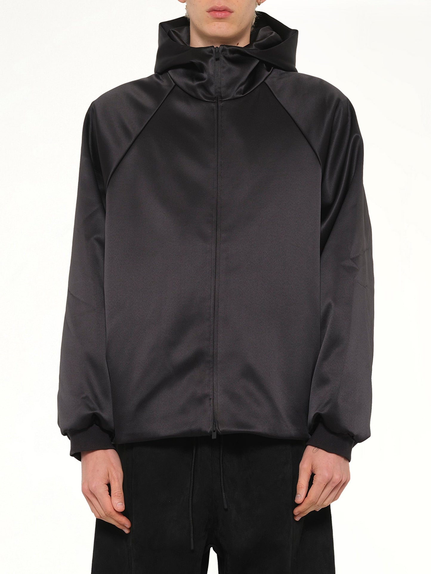 Image of Coats & Jackets. Product name - Hooded Bomber Jacket in Black colour by brand - FEAR OF GOD ESSENTIALS