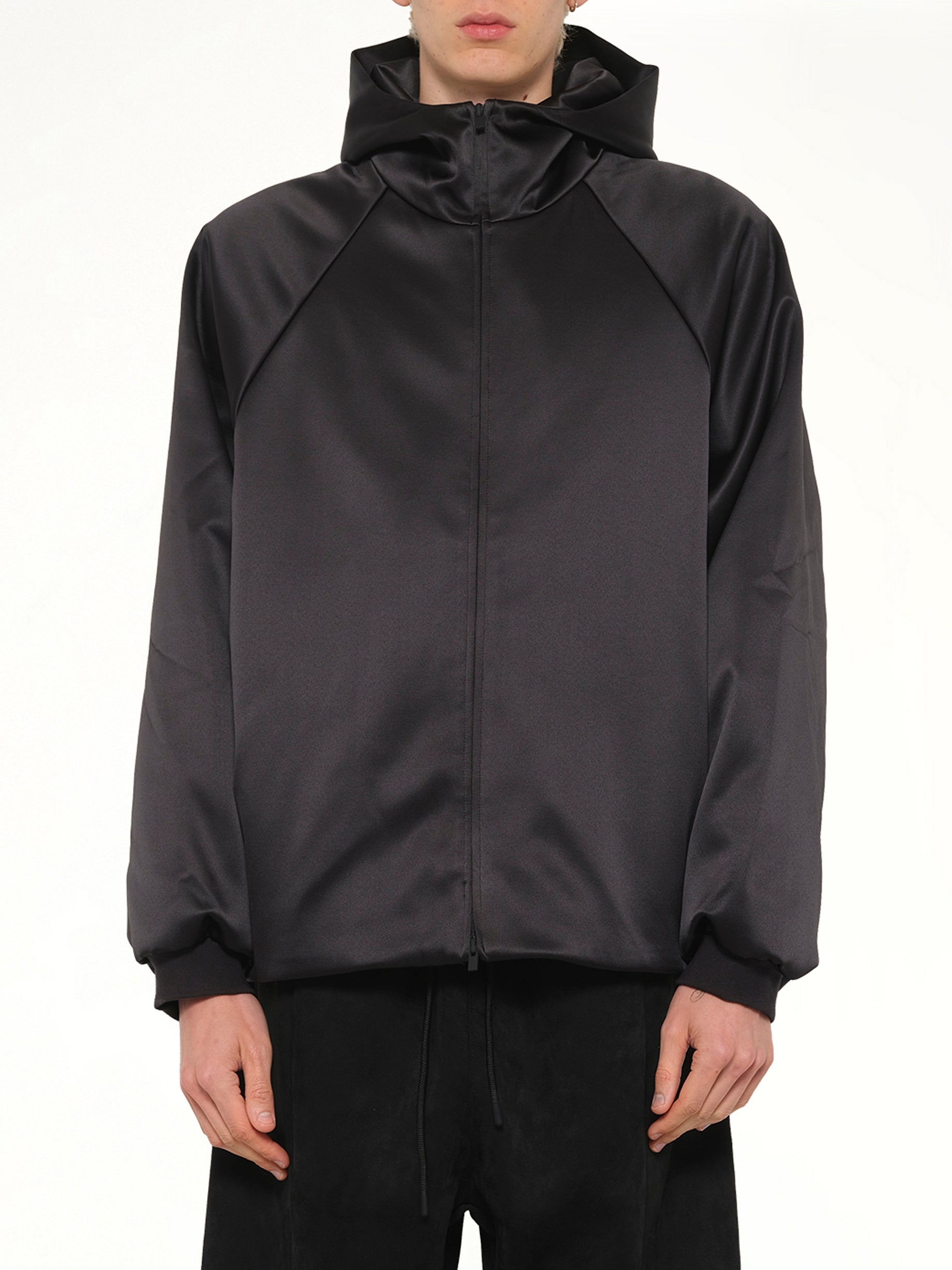 Image of Coats & Jackets. Product name - Hooded Bomber Jacket in Black colour by brand - FEAR OF GOD ESSENTIALS