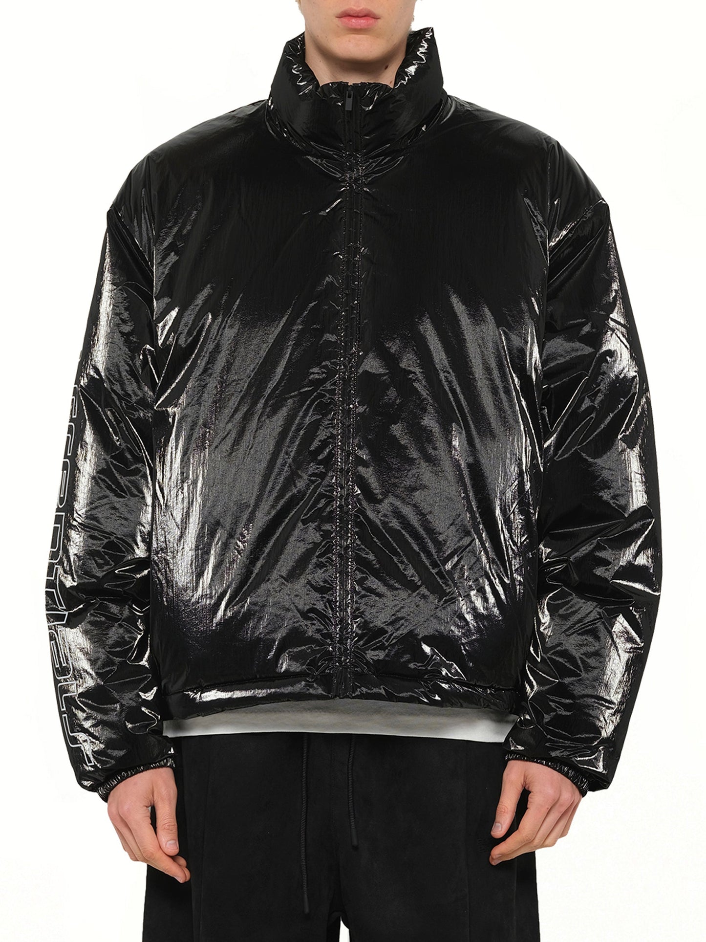 Image of Coats & Jackets. Product name - Puffer Jacket in Metallic Black colour by brand - FEAR OF GOD ESSENTIALS