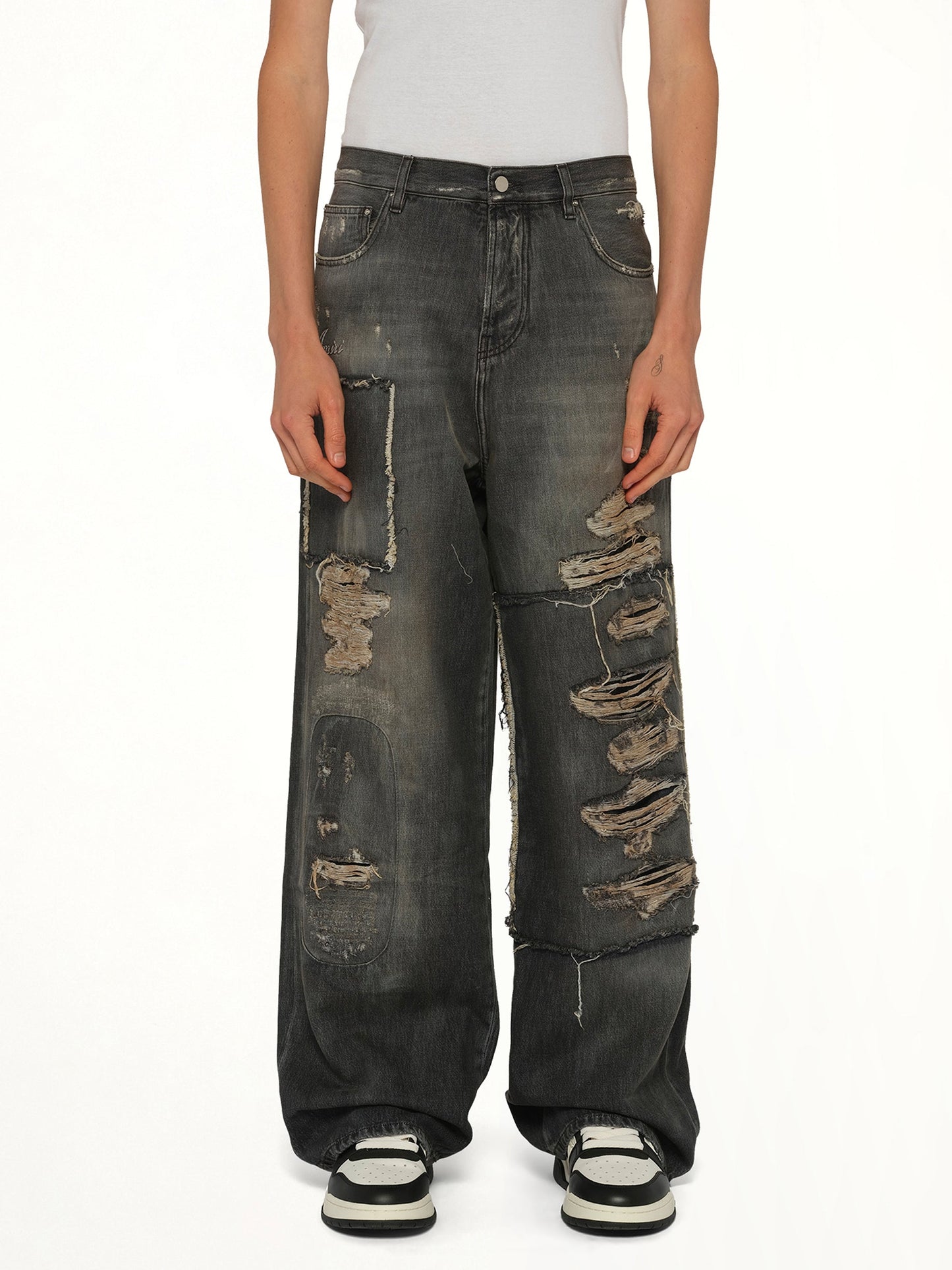 Image of Jeans. Product name - Carpenter Repaired Baggy Jean in Black colour by brand - AMIRI