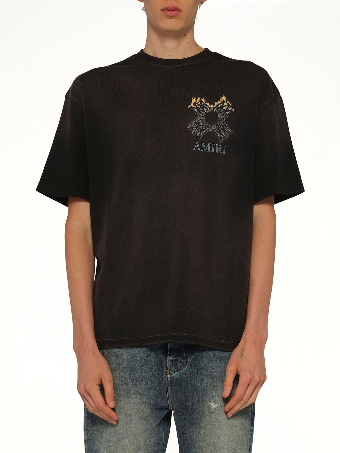 Image of T-Shirts. Product name - MA Quad Flames Oversized T-Shirt in Black colour by brand - AMIRI