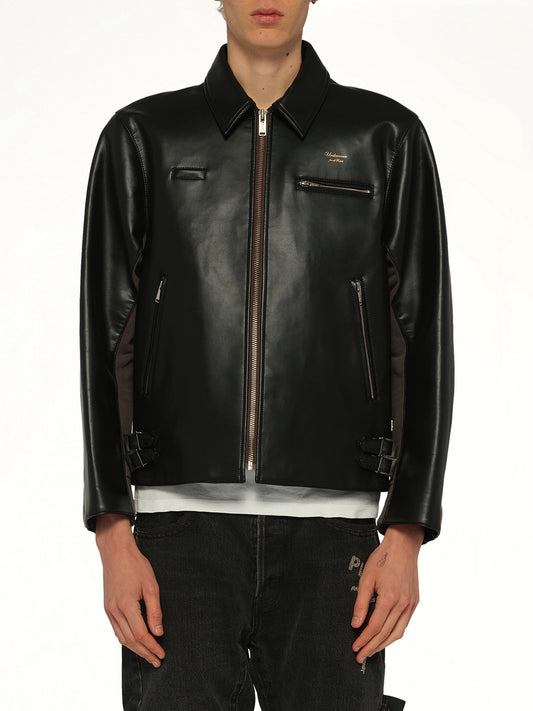 Image of Coats & Jackets. Product name - Faux Leather Blouson in Black colour by brand - UNDERCOVER