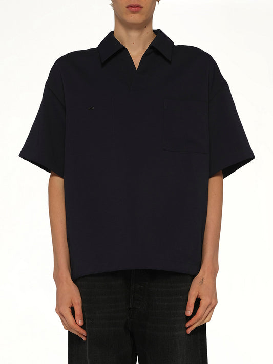 Image of a model wearing Tops. Product name - Half Sleeve Polo in Navy colour by brand - WOOYOUNGMI