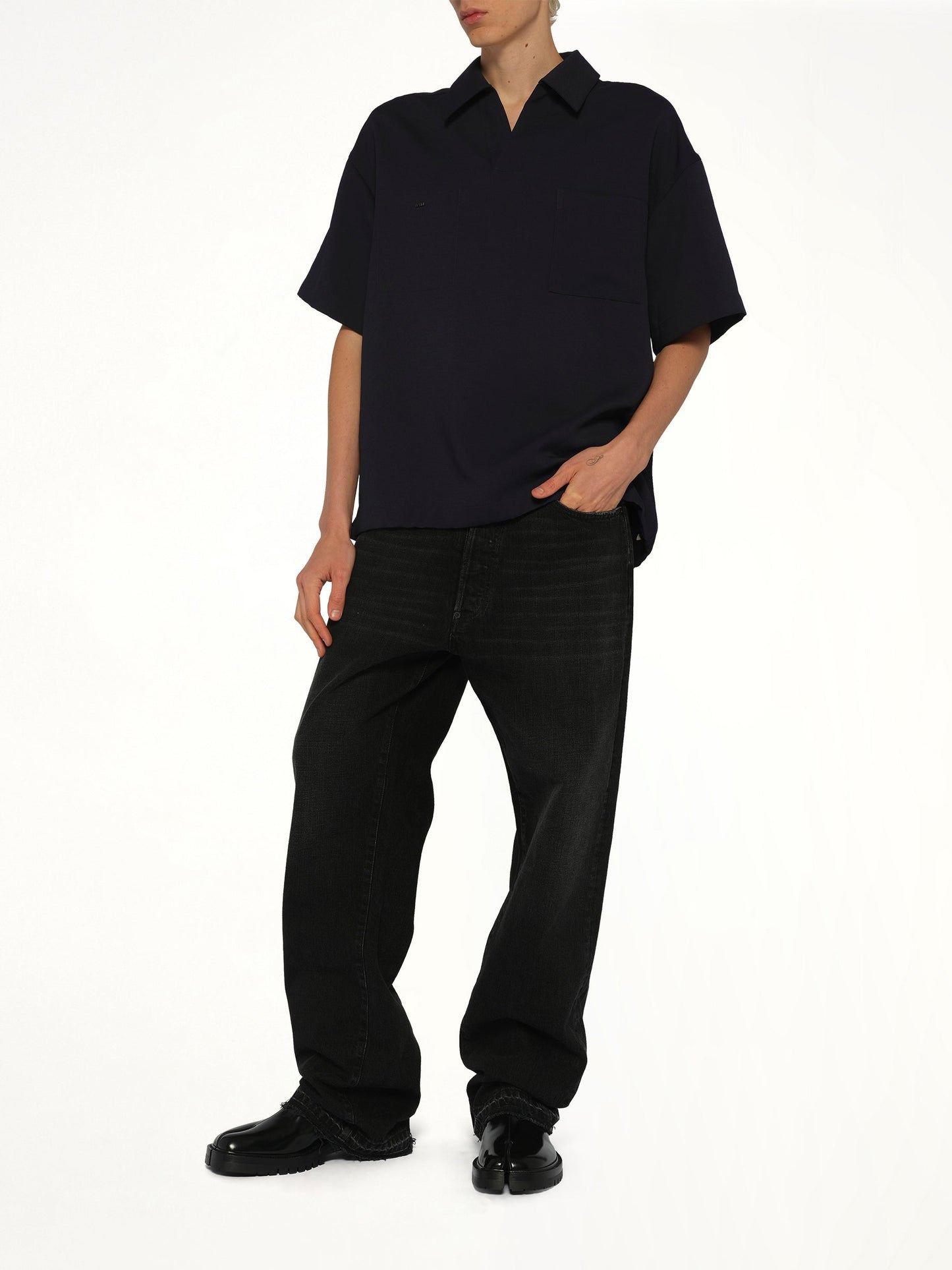 WOOYOUNGMI Half Sleeve Polo (Navy)