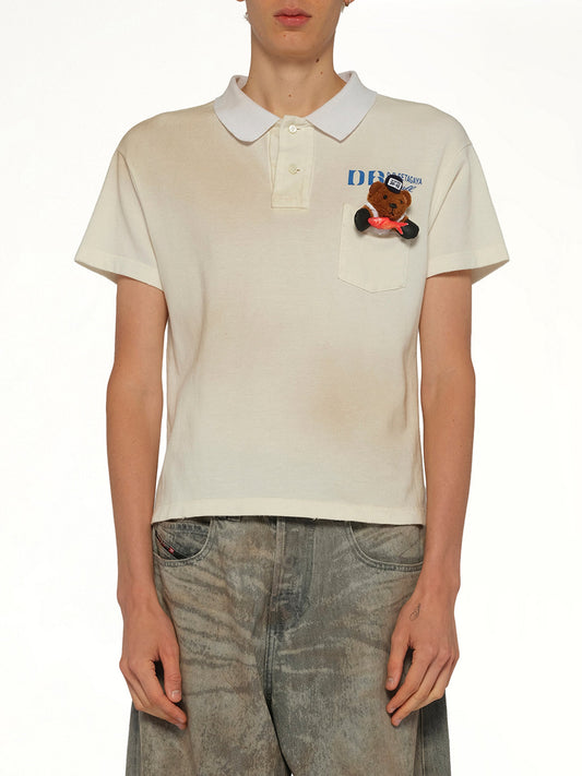 Image of a model wearing Uniforms & Workwear. Product name - Polo Shirt With My Workwear Bear in White colour by brand - DOUBLET