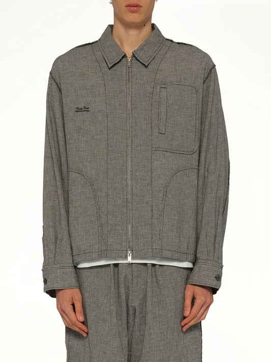 Image of Coats & Jackets. Product name - Linen Stripe Blouson in White colour by brand - UNDERCOVER