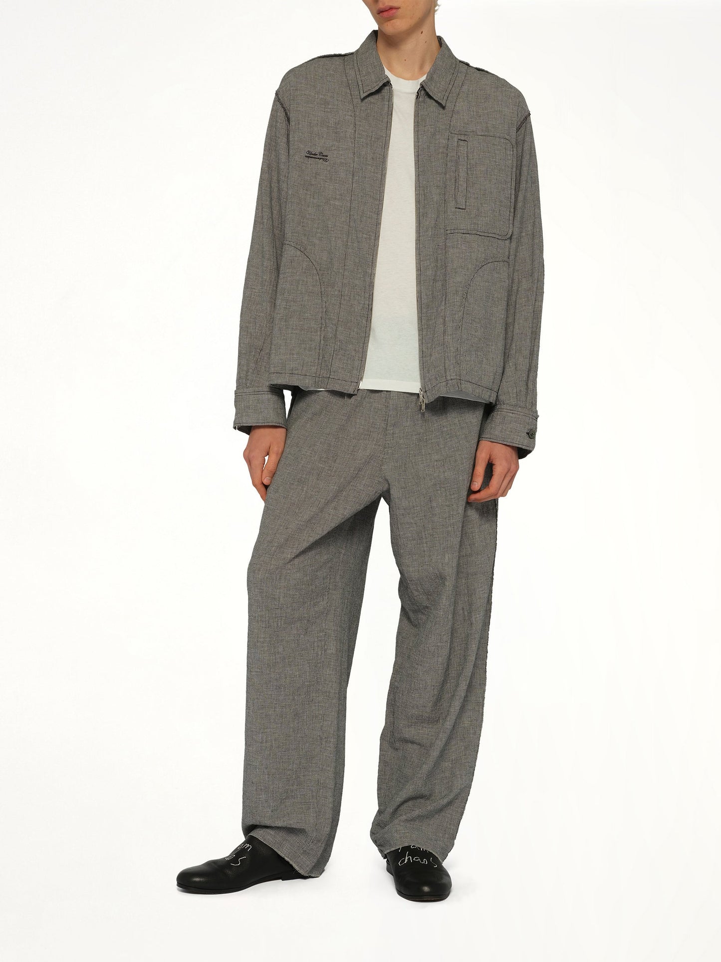 UNDERCOVER Linen Stripe Blouson (White)