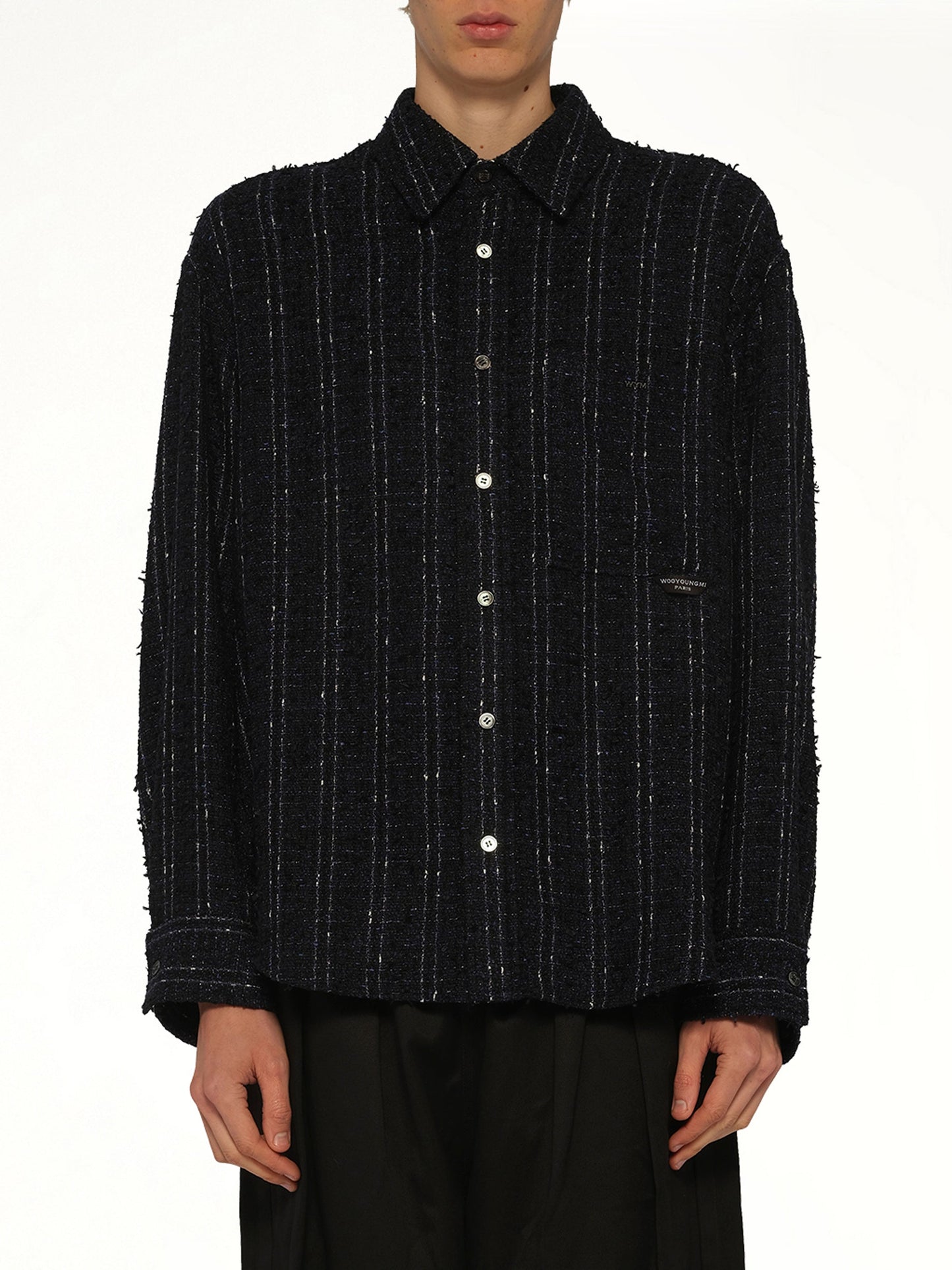 Image of Shirts. Product name - Tweed Shirt in Navy colour by brand - WOOYOUNGMI