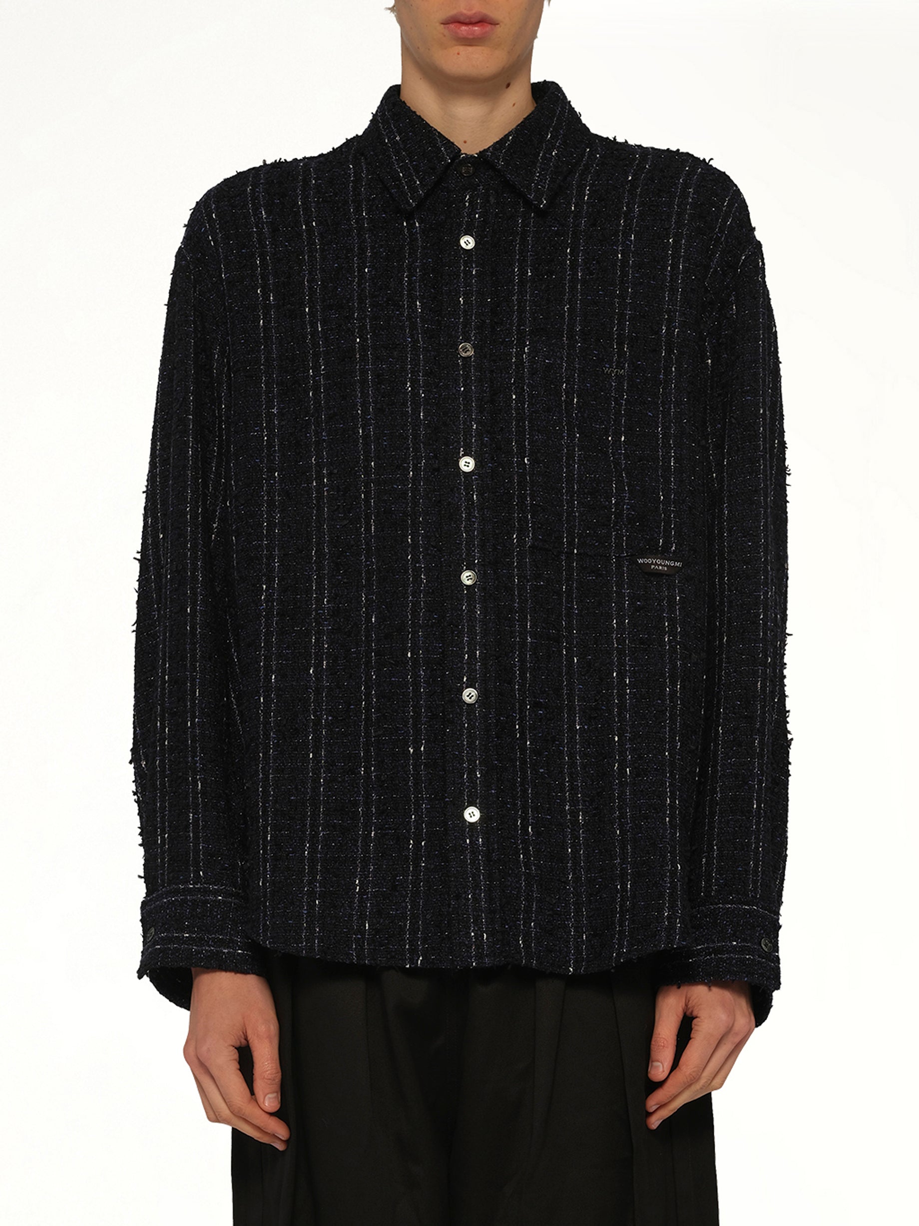Image of Shirts. Product name - Tweed Shirt in Navy colour by brand - WOOYOUNGMI