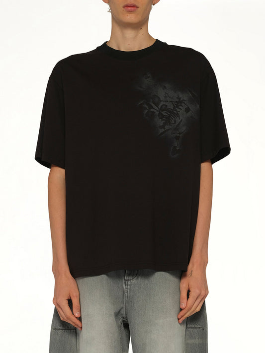 Image of T-Shirts. Product name - Spray Painted Plants Dye T-Shirt in Black colour by brand - FENG CHEN WANG