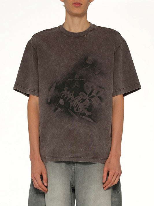 Image of T-Shirts. Product name - Spray Painted Plant T-Shirt in Grey colour by brand - FENG CHEN WANG